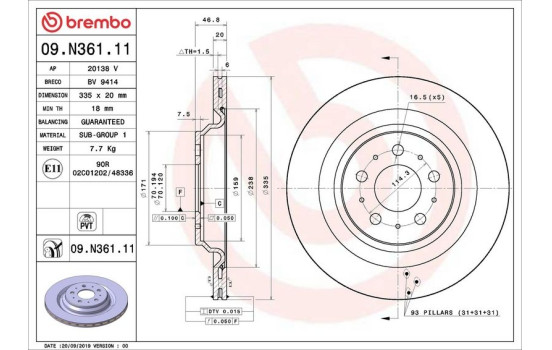 Brake Disc COATED DISC LINE 09.N361.11 Brembo, Image 2