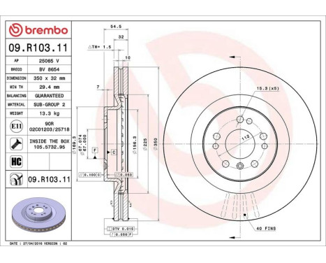 Brake Disc COATED DISC LINE 09.R103.11 Brembo, Image 4
