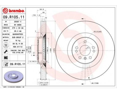 Brake Disc COATED DISC LINE 09.R105.11 Brembo, Image 3