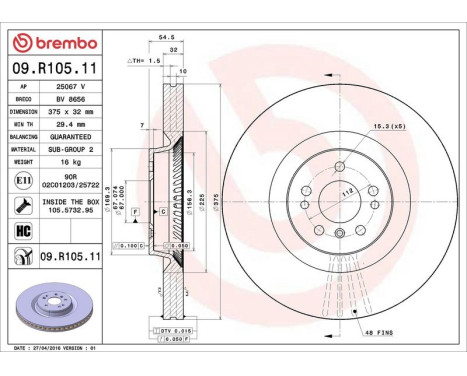 Brake Disc COATED DISC LINE 09.R105.11 Brembo, Image 4