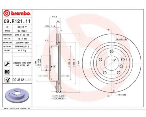 Brake Disc COATED DISC LINE 09.R121.11 Brembo, Image 2