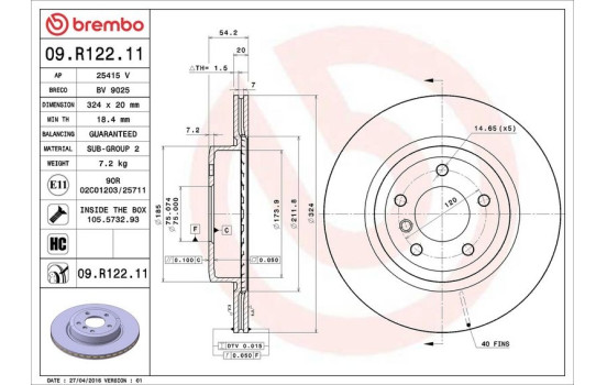 Brake Disc COATED DISC LINE 09.R122.11 Brembo, Image 3