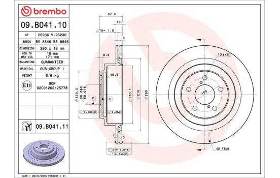 Brake Disc COATED DISC LINE 09B04111 Brembo, Image 3