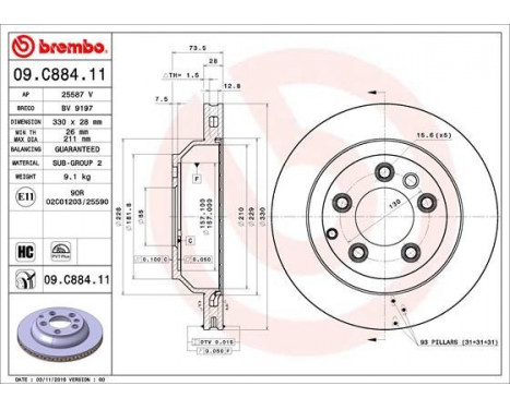 Brake Disc COATED DISC LINE 09C88411 Brembo, Image 2
