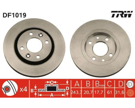 Brake Disc DF1019 TRW, Image 2