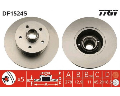 Brake Disc DF1524S TRW, Image 2