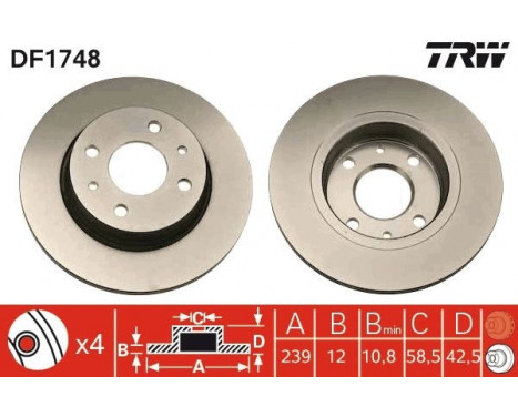Brake Disc DF1748 TRW, Image 2