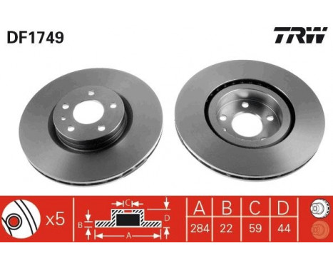 Brake Disc DF1749 TRW, Image 2