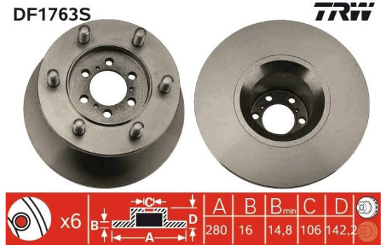 Brake Disc DF1763S TRW, Image 2