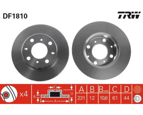 Brake Disc DF1810 TRW, Image 2