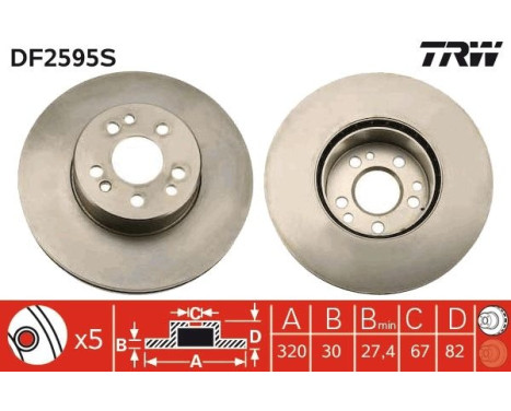 Brake Disc DF2595S TRW, Image 2