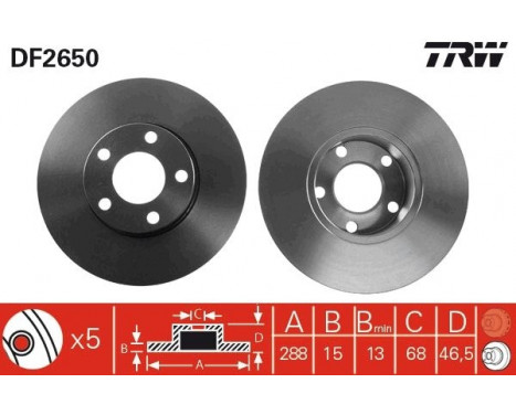 Brake Disc DF2650 TRW, Image 2