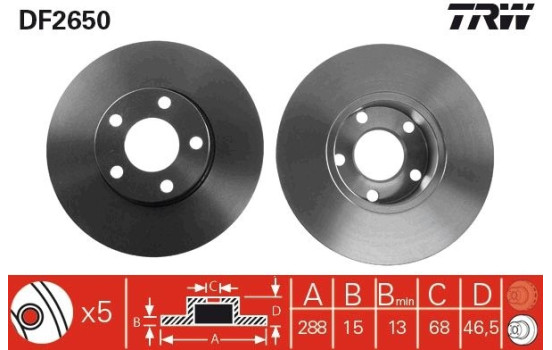 Brake Disc DF2650 TRW, Image 2