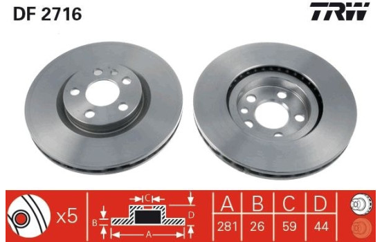 Brake Disc DF2716 TRW, Image 2