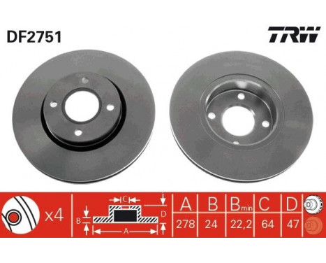 Brake Disc DF2751 TRW, Image 2