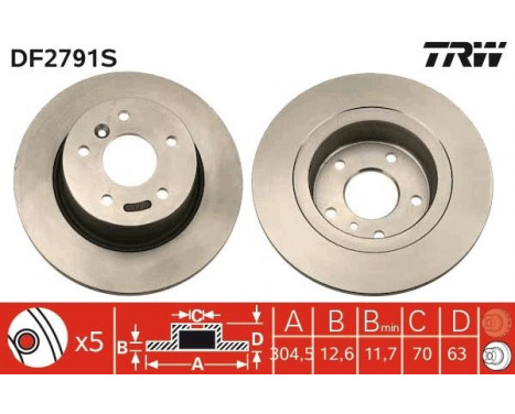 Brake Disc DF2791S TRW, Image 2