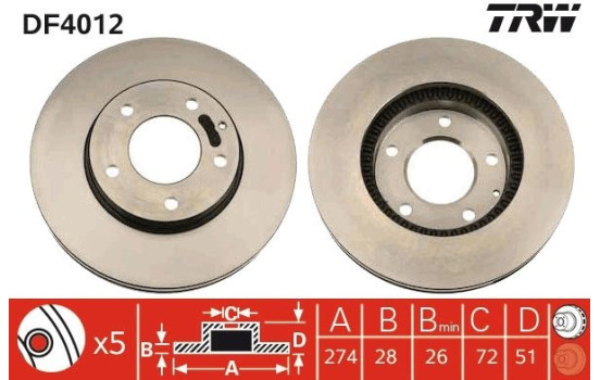 Brake Disc DF4012 TRW, Image 2