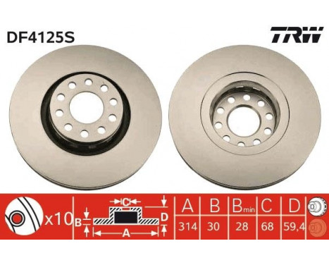 Brake Disc DF4125S TRW, Image 2