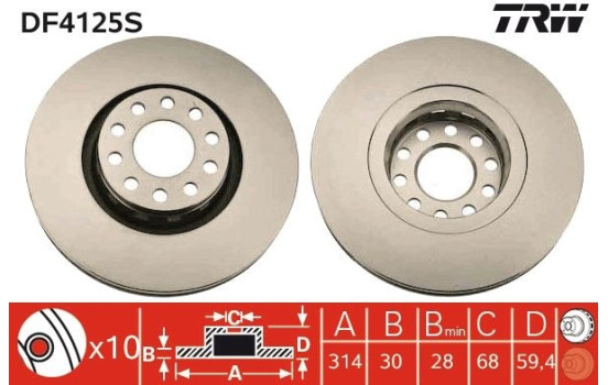 Brake Disc DF4125S TRW, Image 2
