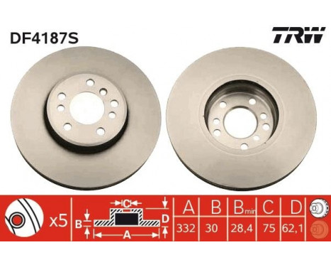 Brake Disc DF4187S TRW, Image 2