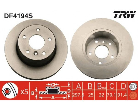 Brake Disc DF4194S TRW, Image 2