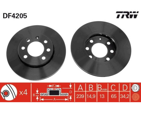 Brake Disc DF4205 TRW, Image 2