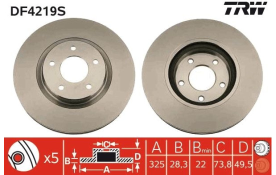 Brake Disc DF4219S TRW, Image 2