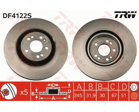 Brake Disc DF4222S TRW, Image 2