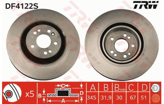 Brake Disc DF4222S TRW, Image 2