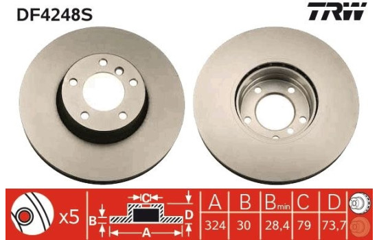 Brake Disc DF4248S TRW, Image 2