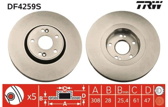Brake Disc DF4259S TRW, Image 2