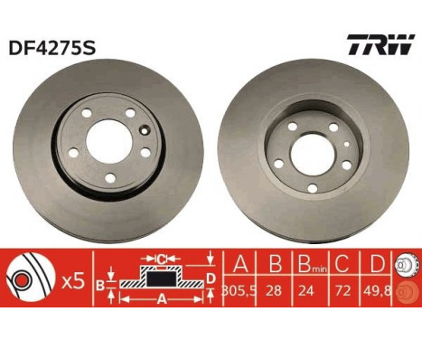 Brake Disc DF4275S TRW, Image 2