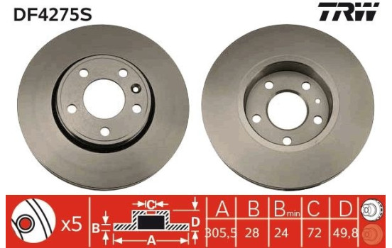 Brake Disc DF4275S TRW, Image 2