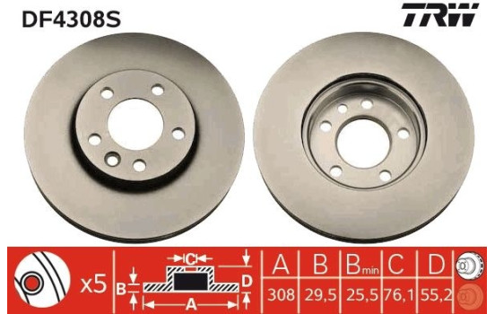 Brake Disc DF4308S TRW, Image 3