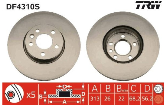 Brake Disc DF4310S TRW, Image 2