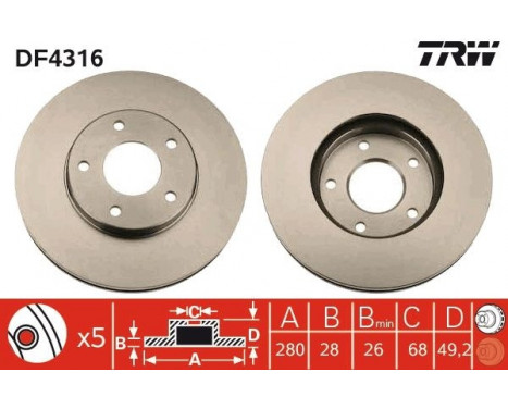 Brake Disc DF4316 TRW, Image 2