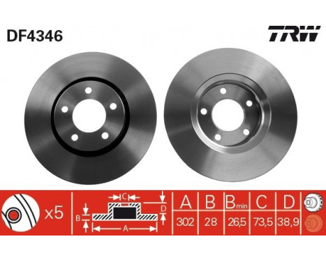 Brake Disc DF4346 TRW, Image 2