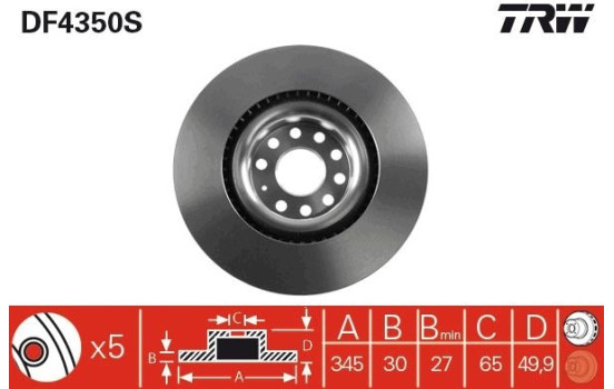 Brake Disc DF4350S TRW, Image 2