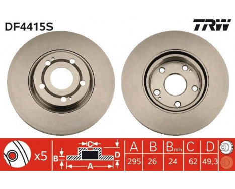 Brake Disc DF4415S TRW, Image 2