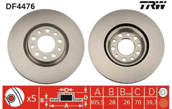 Brake Disc DF4476 TRW, Image 2