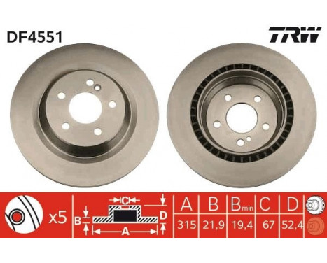 Brake Disc DF4551 TRW, Image 2