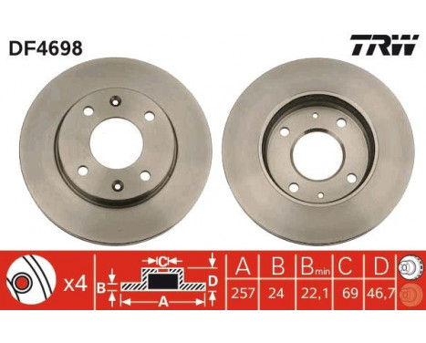 Brake Disc DF4698 TRW, Image 2