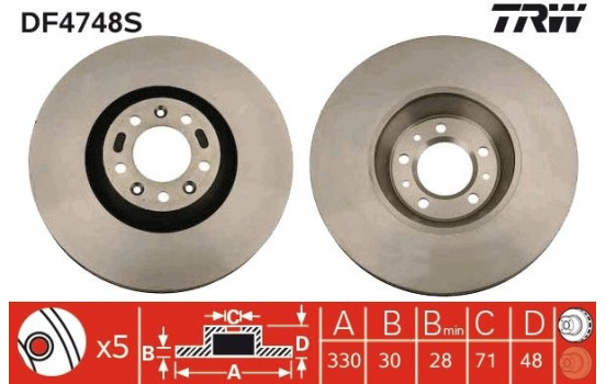 Brake Disc DF4748S TRW, Image 2