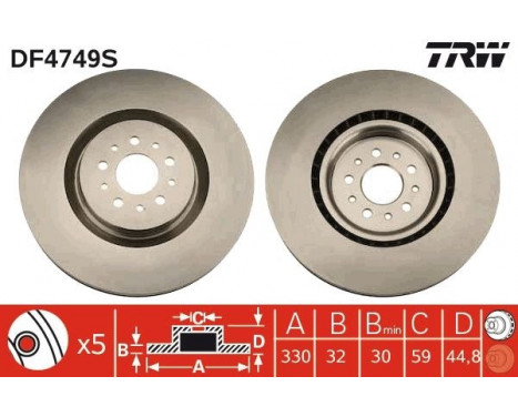 Brake Disc DF4749S TRW, Image 2