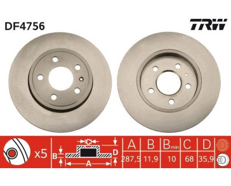 Brake Disc DF4756 TRW, Image 2