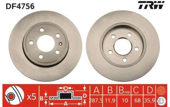 Brake Disc DF4756 TRW, Image 2