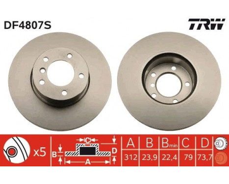 Brake Disc DF4807S TRW, Image 2