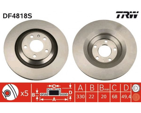 Brake Disc DF4818S TRW, Image 3