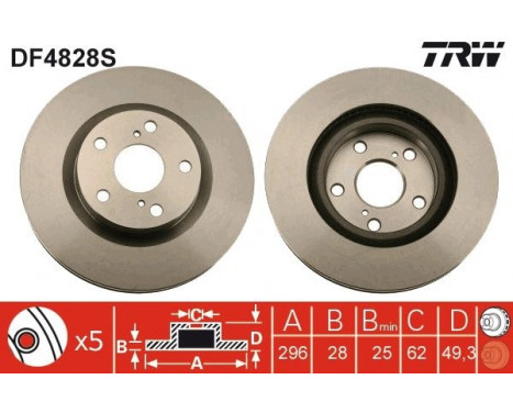 Brake Disc DF4828S TRW, Image 3