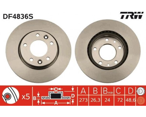 Brake Disc DF4836S TRW, Image 3